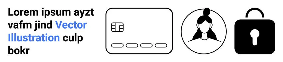 Three primary elements a credit card, a user profile avatar, and a security l Stock Illustration