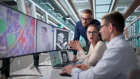 Three Professionals Collaborate Using BIM Software Stock Footage 337224188