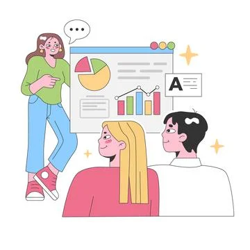 Three professionals evaluate data. Flat vector illustration 스톡 일러스트