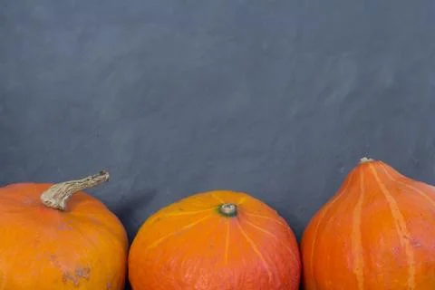 Three pumpkins on black background Stock Photos