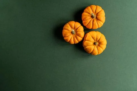 Three pumpkins on green background Stock Photos