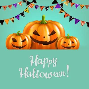 Three Pumpkins Isolated Blue Background Stock Illustration