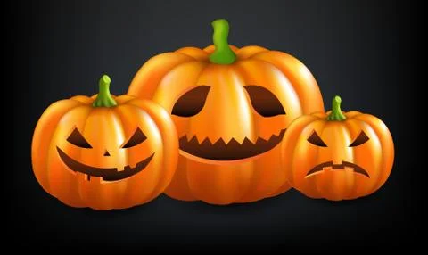 Three Pumpkins Isolated Violet Background Stock Illustration