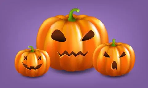 Three Pumpkins Isolated Violet Background Stock-Illustration
