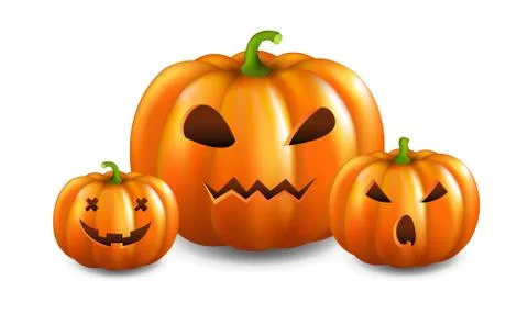 Three Pumpkins Isolated White Background Stock Illustration