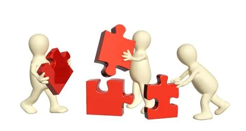 Three puppets with puzzles Stock Illustration