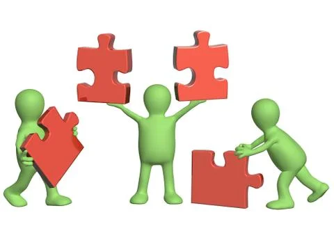 Three puppets with puzzles Stock Illustration