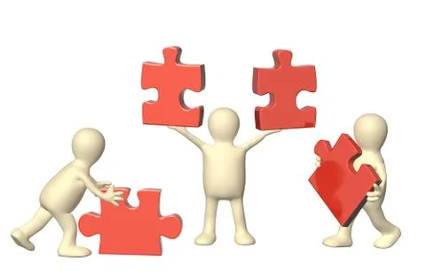 Three puppets with puzzles Stock Illustration