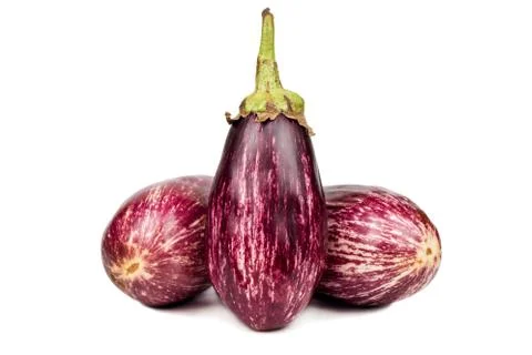 Three purple eggplants Stock Photos