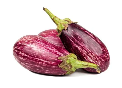 Three purple eggplants Stock Photos