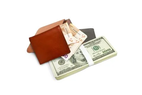 Three purse and a stack of dollars Stock Illustration