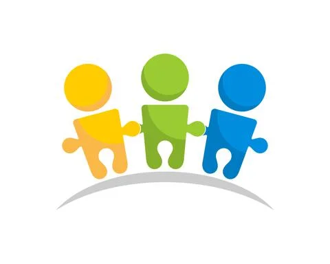 Three puzzle connection with human shape Stock Illustration