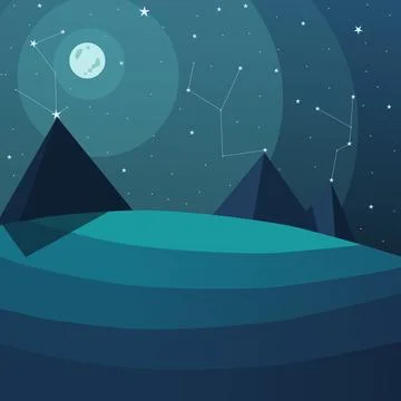 Three pyramids at night there is a star on the top of the pyramids. designations Stock Illustration