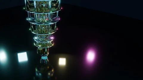 Three Quarter View of Golden Quantum Computer, 4K Photo Stock Photos