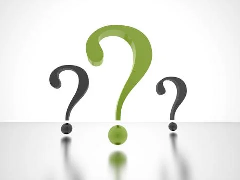 Three question marks one is green on white background Illustrazione stock