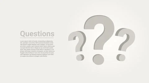 Three question marks on white studio background. question text. Stock Illustration