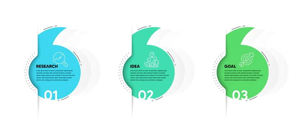 Three quotation bookmark elements. 3 steps concept of business project Stock Illustration