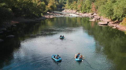 Three Rafts Float Down New River in West Virginia Stock-Footage 96754706