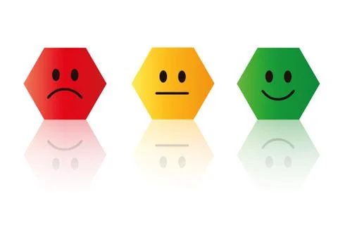 Three rating smiley faces red to green polygon Stock-Illustration