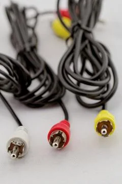 Three rca cable and plug Stock Photos
