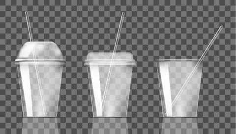 Three Realistic Clear Transparent Plastic Cups Set Stock-Illustration