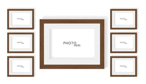 Three realistic photo frame mock up design, modern mock up for wall art vec.. Stock Illustration