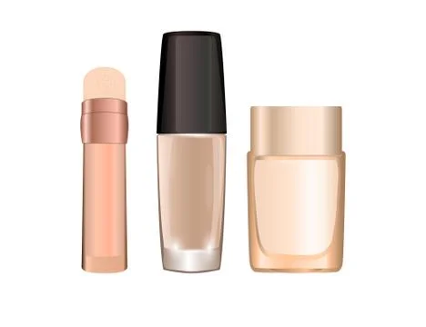 Three realistic transparent bottles for foundation cream. Stock Illustration