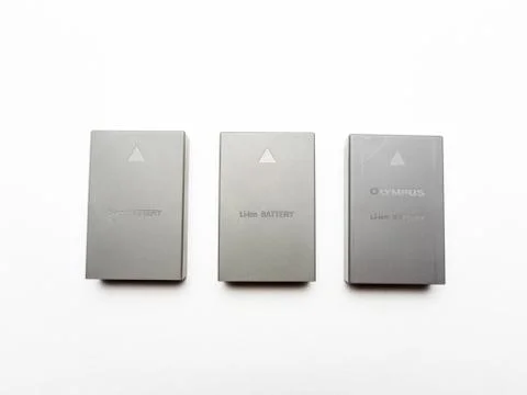 Three rechargeable batteries from the camera Olympus e-pl 7 Stock Photos