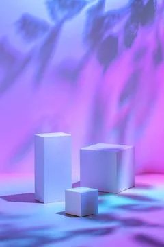 Three rectangle white podiums on pastel neon background Illustrazione stock