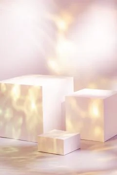 Three rectangle white podiums on pastel pink neon background Stock Illustration