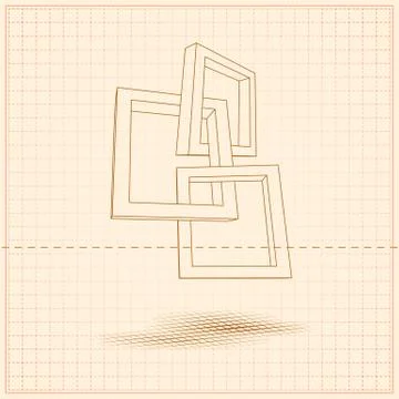 Three rectangular 3D frames blueprint Stock Illustration