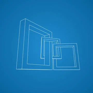 Three rectangular 3D frames blueprint 스톡 일러스트