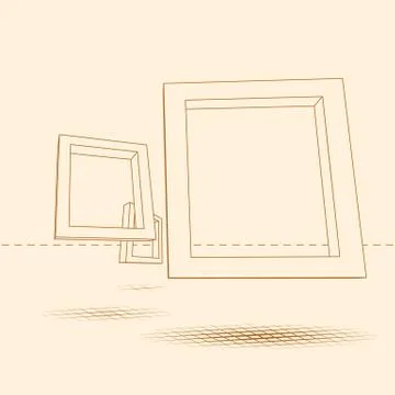 Three rectangular 3D frames blueprint イラスト素材