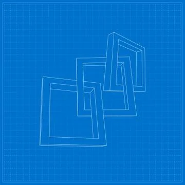 Three rectangular 3D frames blueprint Stock Illustration