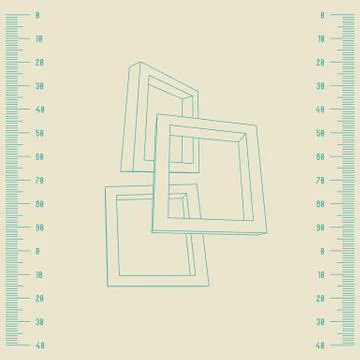 Three rectangular 3D frames blueprint Illustrazione stock