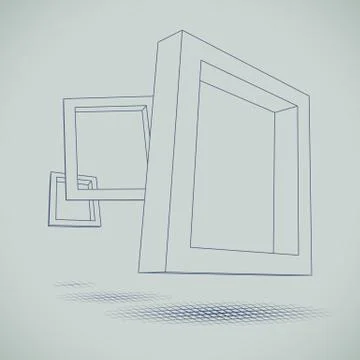 Three rectangular 3D frames blueprint Stock Illustration