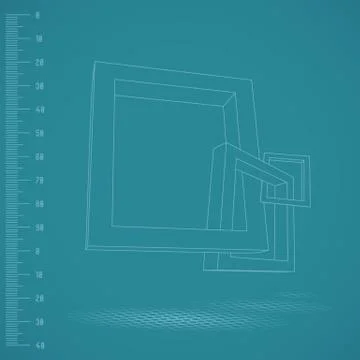 Three rectangular 3D frames blueprint Stock Illustration