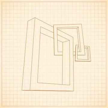 Three rectangular 3D frames blueprint Stock Illustration