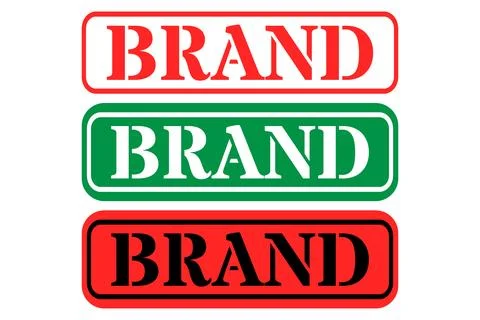 Three rectangular brand labels featuring bold text in red and green Stock Illustration