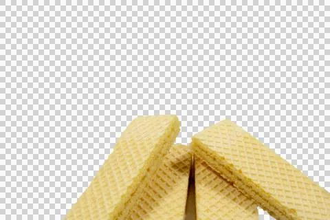 Three rectangular crispy wafer biscuits with a grid pattern, arranged on a .. Stock Photos