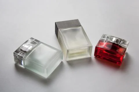 Three rectangular glass perfume bottles Stock Photos