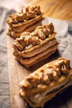 Three rectangular mille feuille pastries Stock Photos