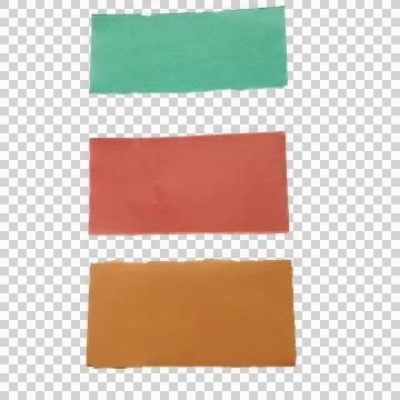 Three rectangular watercolor paint swatches in green red and orange colors Фото