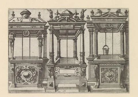 Three rectangular wells side by side; Water wells. Three rectangular wells... Stock Photos
