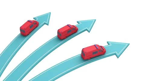 Three red Ambulance go in different directions Stock-Illustration