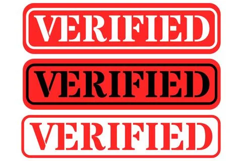 Three red and black verified stamp icons with white text Stock Illustration