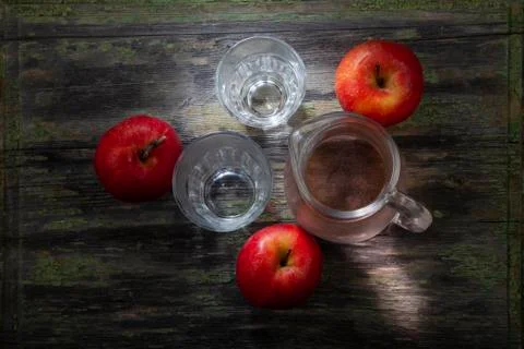 Three Red Apples Glass Composition Stock Photos