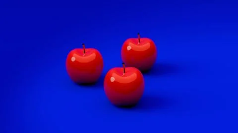 Three red apples on solid blue background.... Illustrazione stock