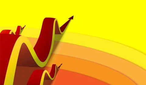 Three red arrows go up the color strips on a yellow background 스톡 일러스트