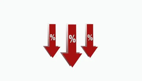 Three red arrows pointing down on a white background Stock Photos